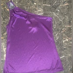 Eyeshadow Purple One Shoulder Top With Silver Sequins